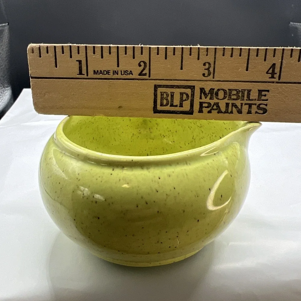 Vtg French Saxon ALOHA CELADON Chartreuse Creamer MCM Stick Handle Pipkin 1951